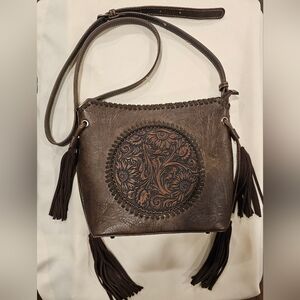 Montana West Tooled Pu Leather Floral Adjustable Crossbody Bag